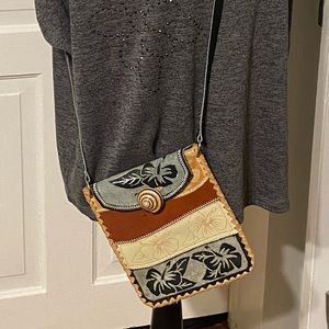 Hand Crafted Tooled Leather Crossbody Bag Purse.